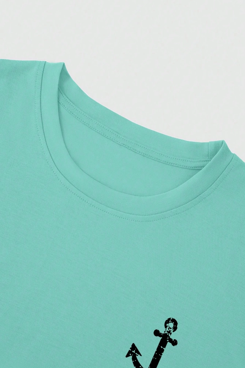 Erkek Tişörtleri Fit Crew Yaka Kısa Kollu Grafik Tişört Çapa Lacivert Rahat Y