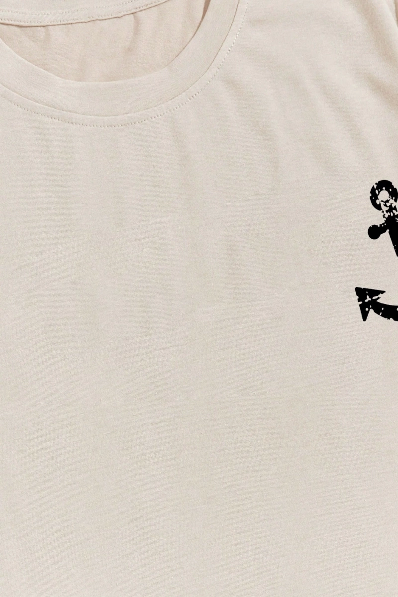 Erkek Tişörtleri Fit Crew Yaka Kısa Kollu Grafik Tişört Çapa Lacivert Rahat Y