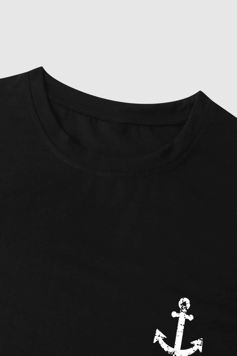 Erkek Tişörtleri Fit Crew Yaka Kısa Kollu Grafik Tişört Çapa Lacivert Rahat Y