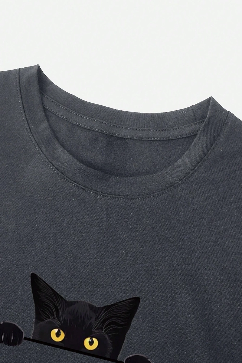 Erkek Tişörtleri Fit Crew Yaka Kısa Kollu Grafik Tişört Kedi Komik Rahat Yaz