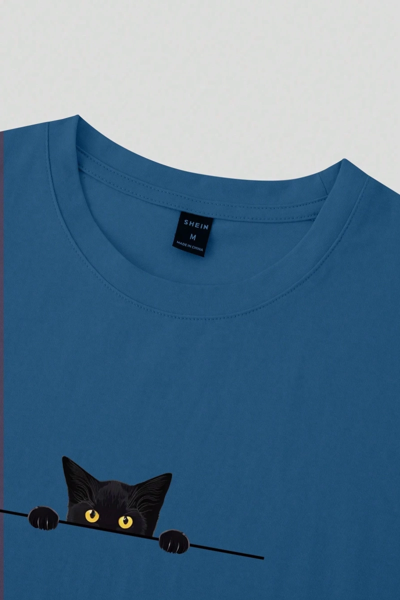 Erkek Tişörtleri Fit Crew Yaka Kısa Kollu Grafik Tişört Kedi Komik Rahat Yaz