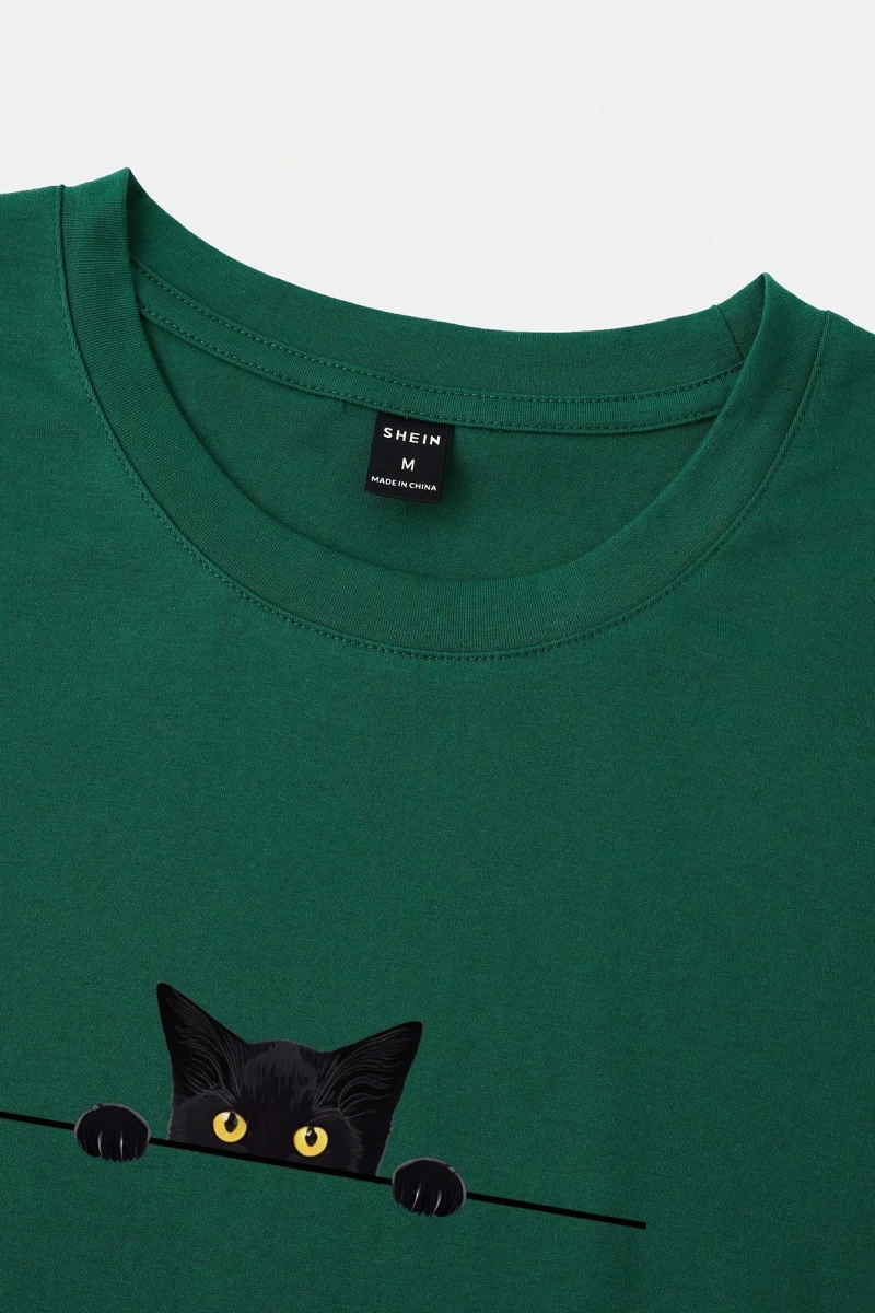 Erkek Tişörtleri Fit Crew Yaka Kısa Kollu Grafik Tişört Kedi Komik Rahat Yaz