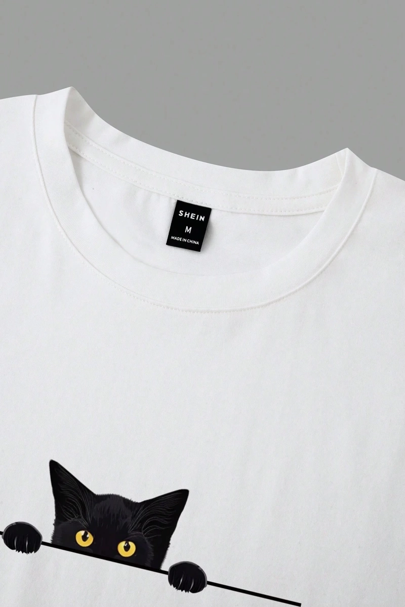 Erkek Tişörtleri Fit Crew Yaka Kısa Kollu Grafik Tişört Kedi Komik Rahat Yaz