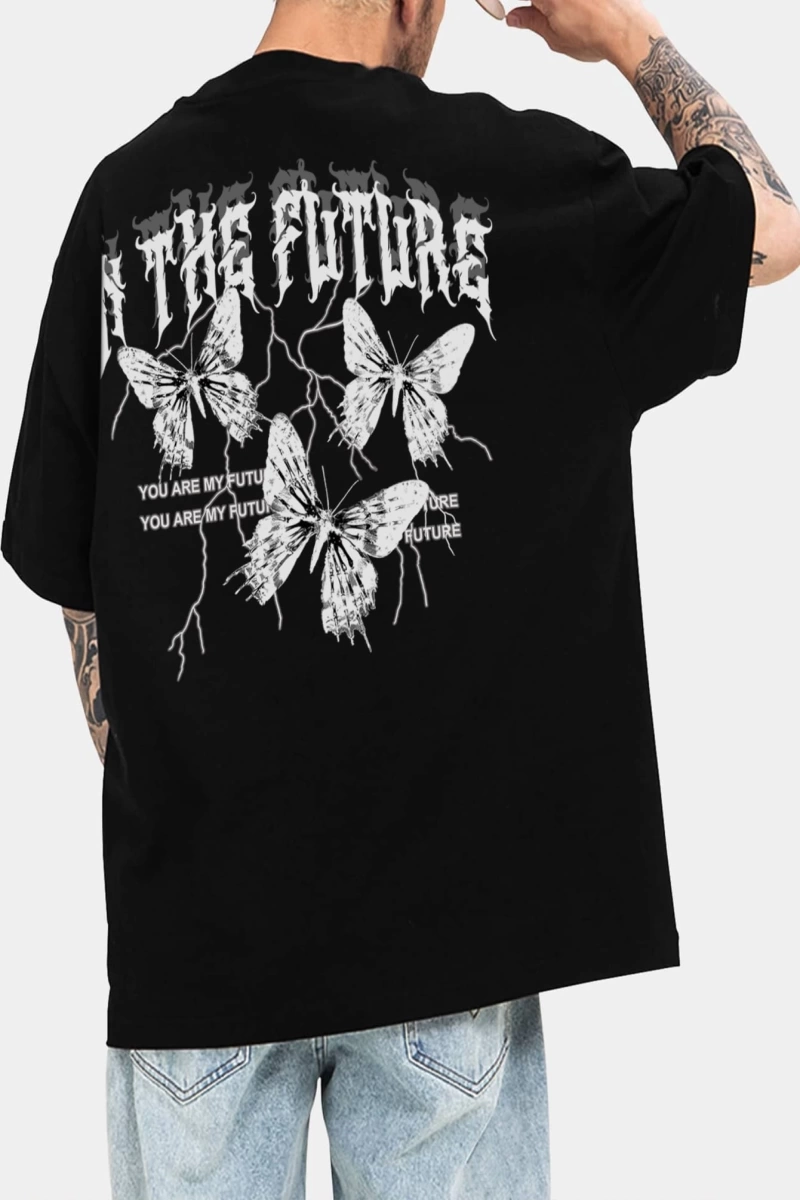 Erkek Tişörtleri Fit Crew Yaka Kısa Kollu Grafik Tişört Kelebek Sokak Yaz Poly