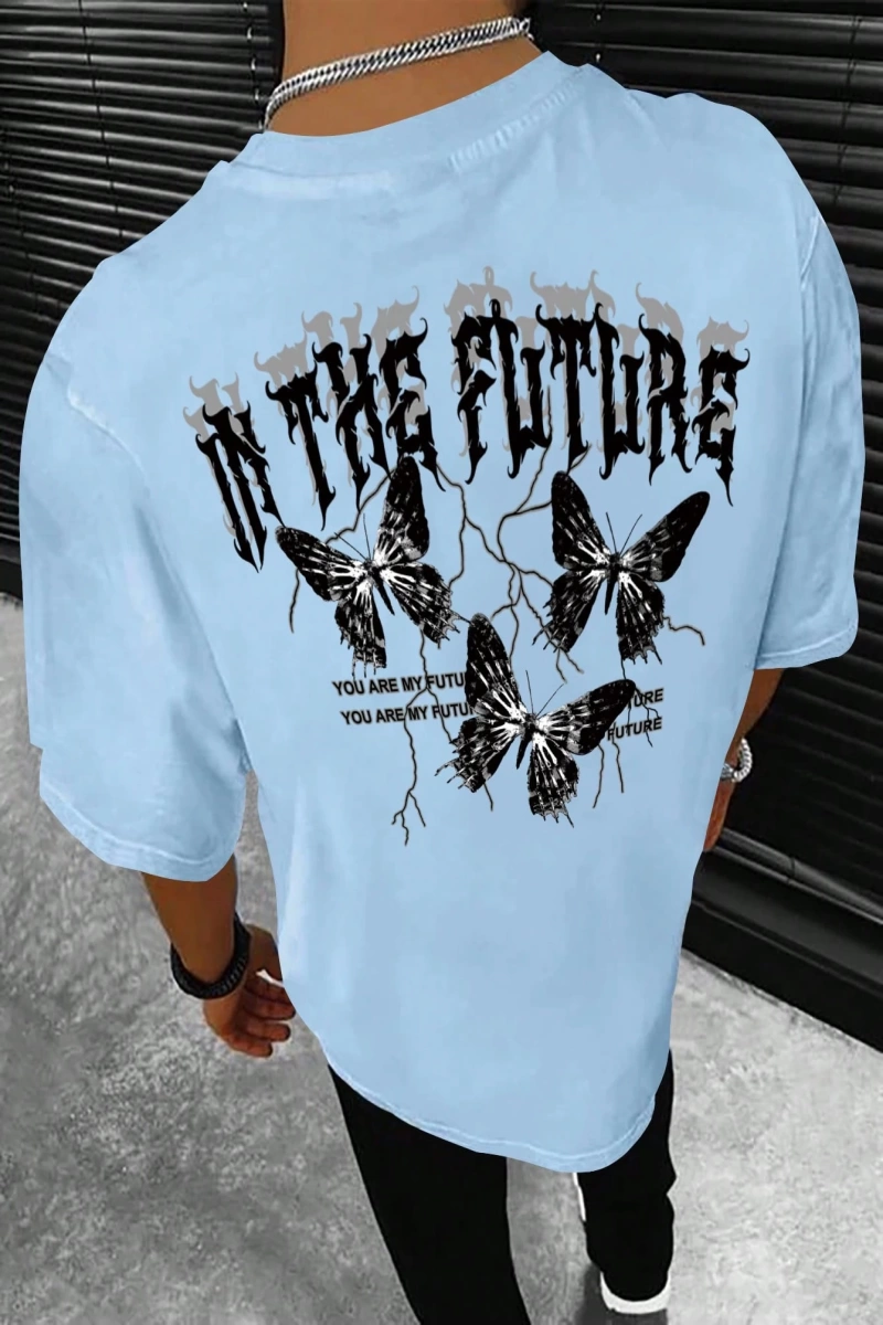 Erkek Tişörtleri Fit Crew Yaka Kısa Kollu Grafik Tişört Kelebek Sokak Yaz Poly