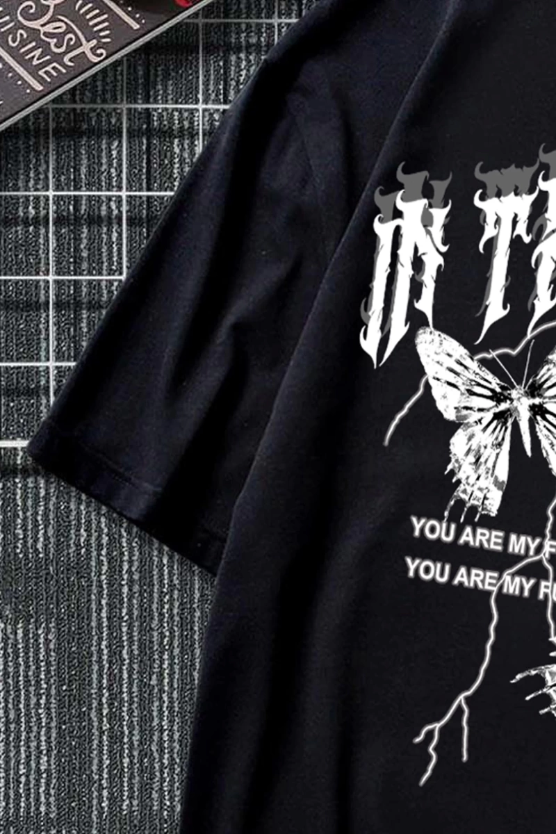 Erkek Tişörtleri Fit Crew Yaka Kısa Kollu Grafik Tişört Kelebek Sokak Yaz Poly