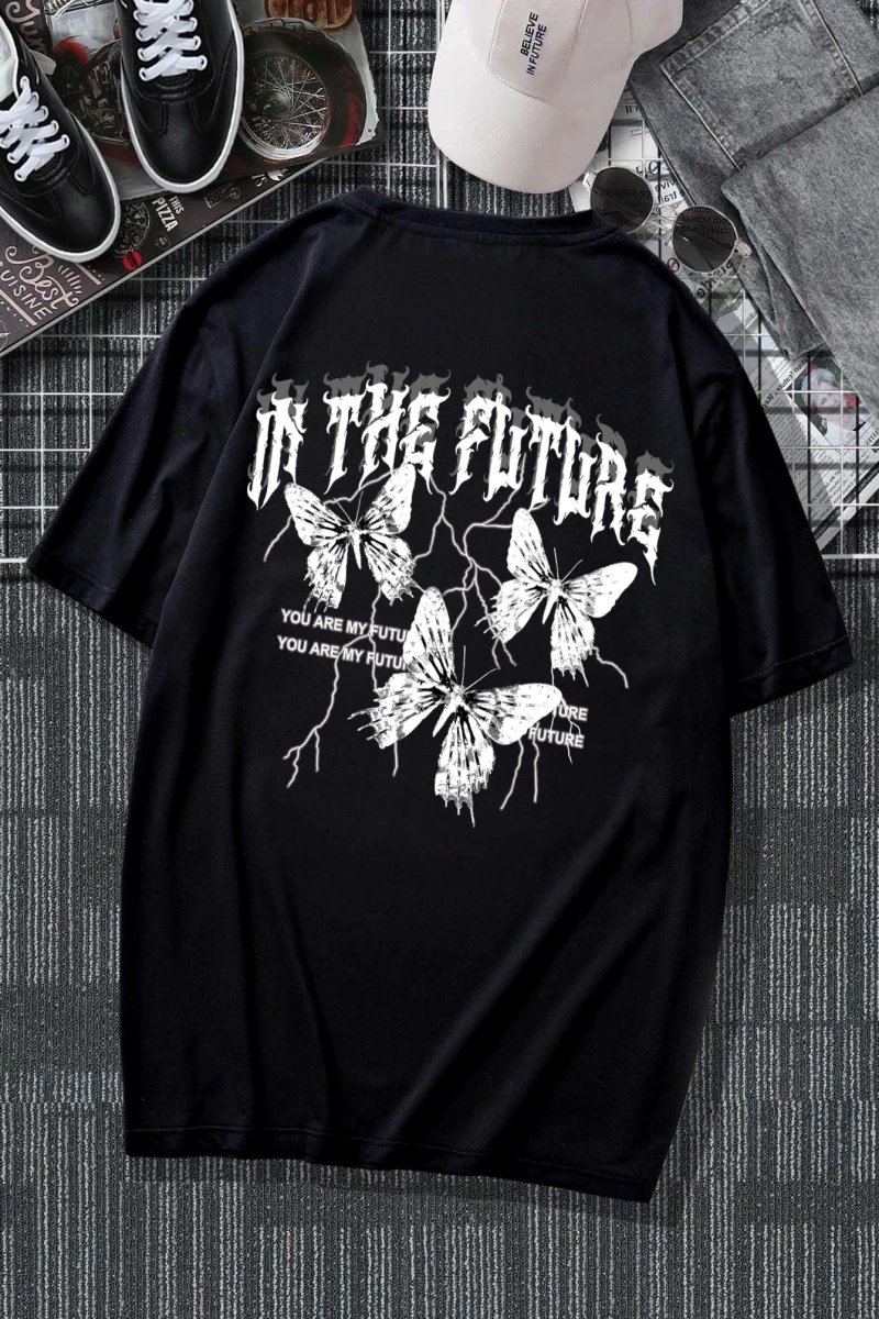 Erkek Tişörtleri Fit Crew Yaka Kısa Kollu Grafik Tişört Kelebek Sokak Yaz Poly
