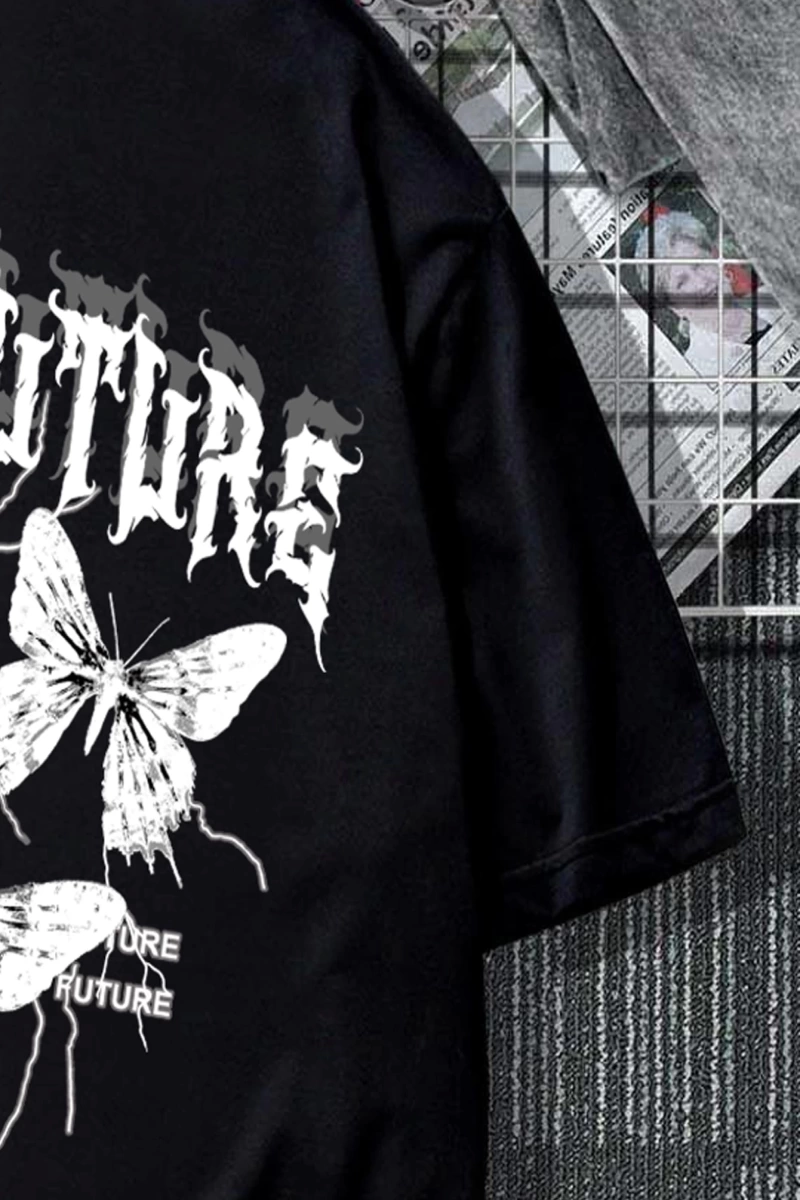 Erkek Tişörtleri Fit Crew Yaka Kısa Kollu Grafik Tişört Kelebek Sokak Yaz Poly
