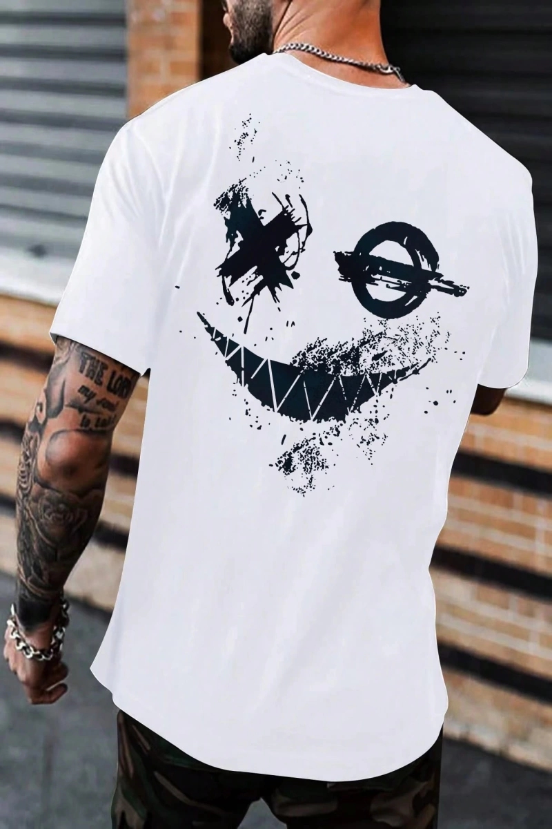 Erkek Tişörtleri Fit Crew Yaka Kısa Kollu Grafik Tişört Smile Face Rahat Yaz