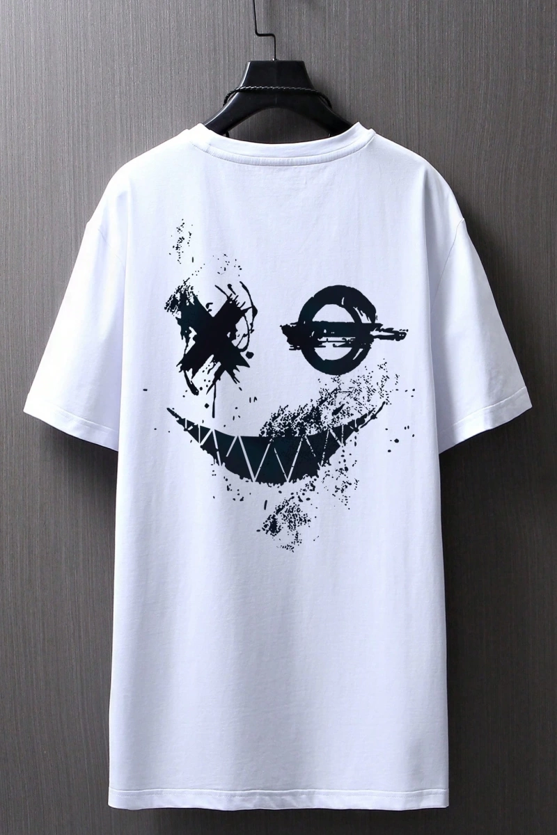 Erkek Tişörtleri Fit Crew Yaka Kısa Kollu Grafik Tişört Smile Face Rahat Yaz