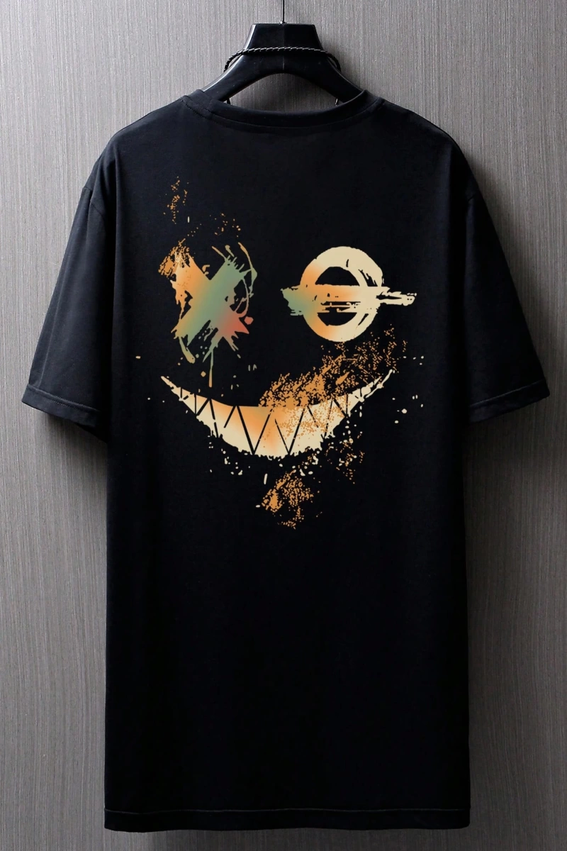 Erkek Tişörtleri Fit Crew Yaka Kısa Kollu Grafik Tişört Smile Face Rahat Yaz
