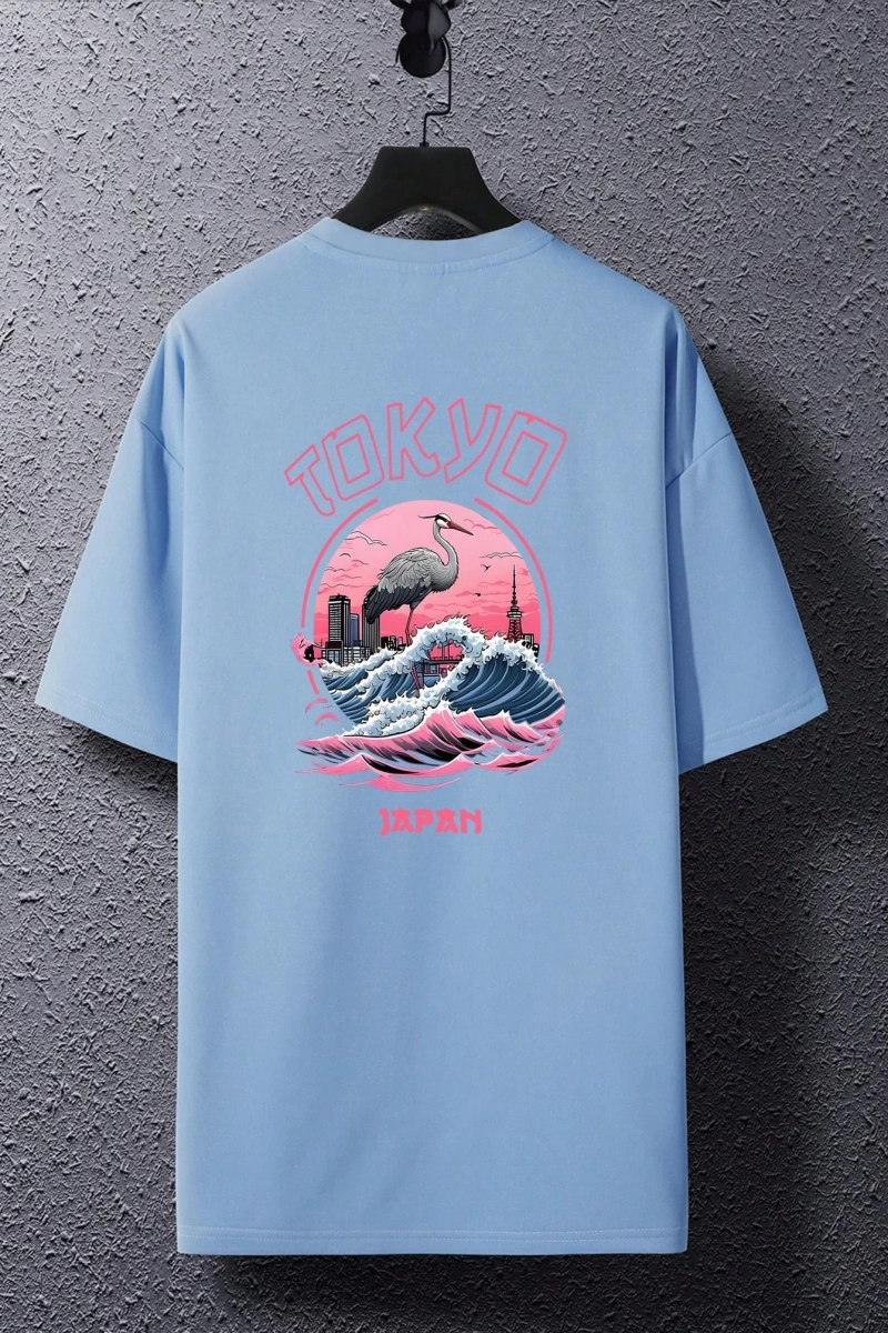 Erkek Tokyo Romantik Gün Batımı Grafik Rahat Kısa Kollu Tişört, Arkadaşlar İç