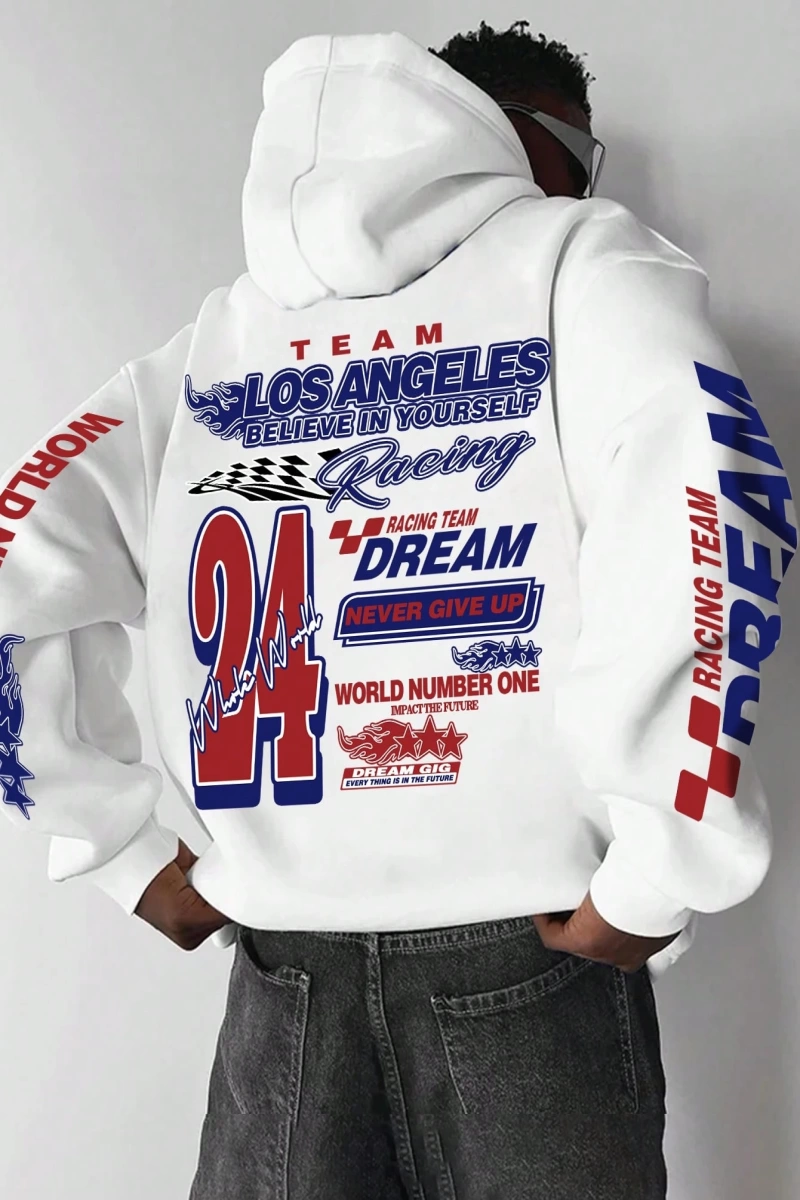 Erkek Yaratıcı Baskılı Mektup Rahat Spor Yolcu Çok Yönlü Uzun Kollu Kapşonlu Sweatshirt