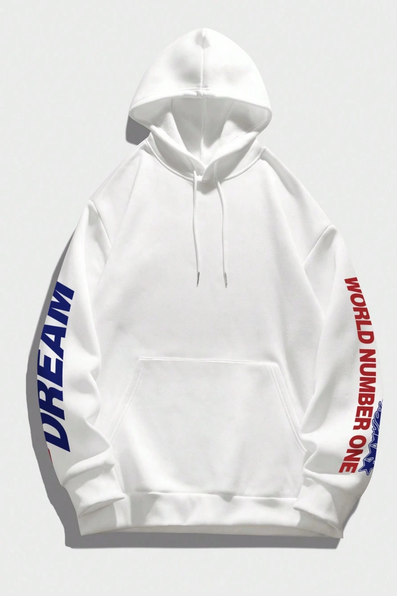 Erkek Yaratıcı Baskılı Mektup Rahat Spor Yolcu Çok Yönlü Uzun Kollu Kapşonlu Sweatshirt