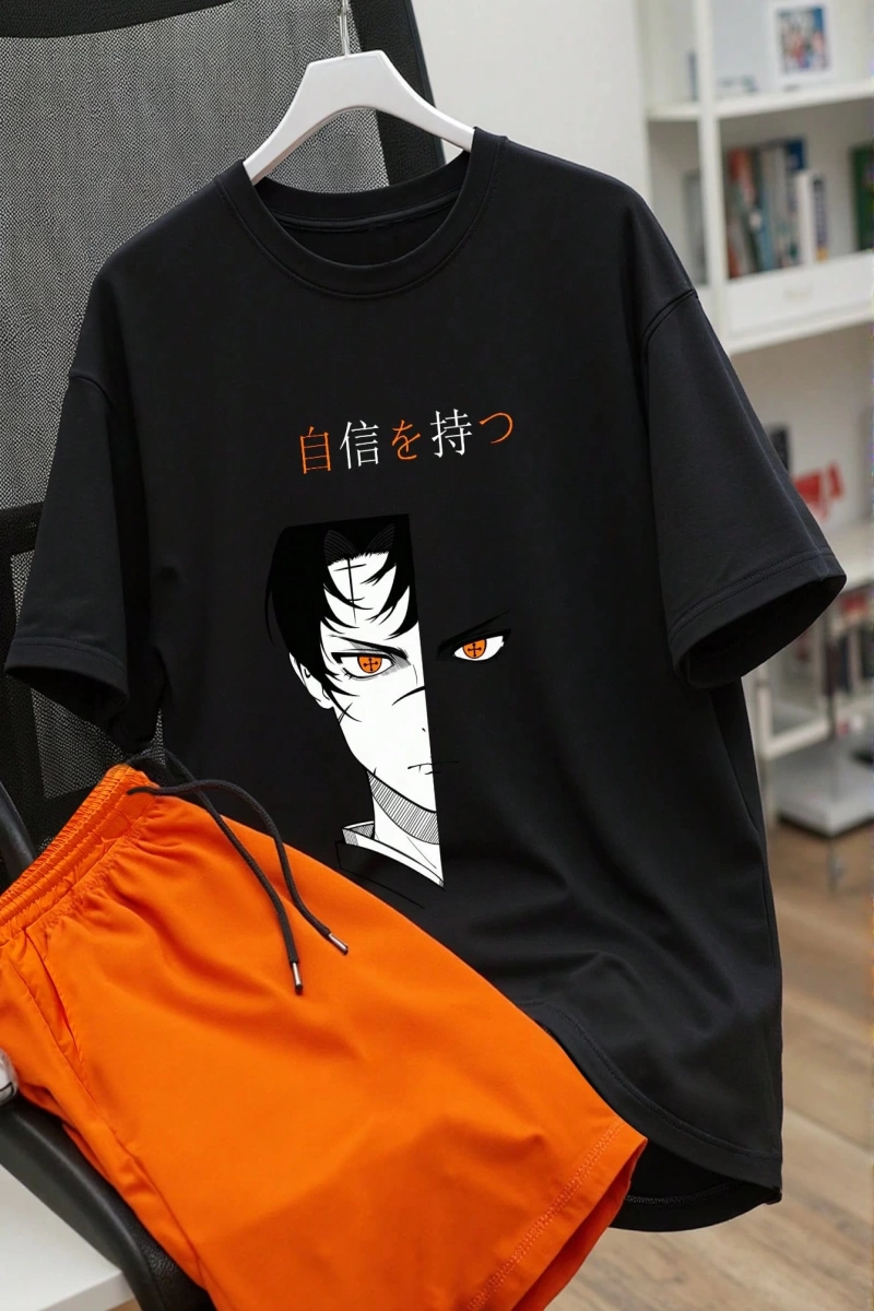 Erkek Yaz Anime Karakter Baskılı Yuvarlak Yaka Kısa Kollu Rahat Tişört Ve Ba