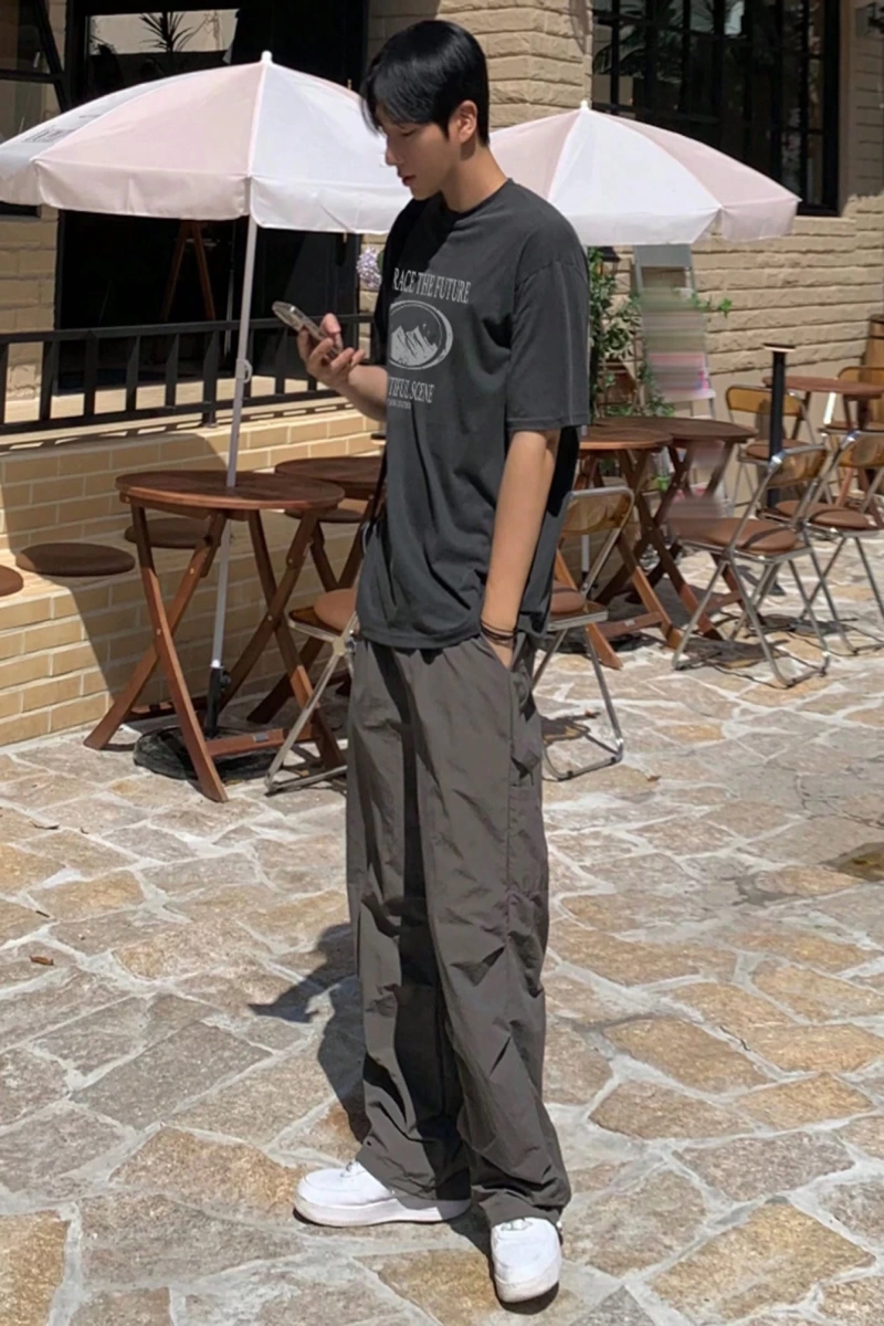 Erkek Yaz Dağ Sloganı Baskılı Rahat Yuvarlak Yaka Kısa Kollu Tişört