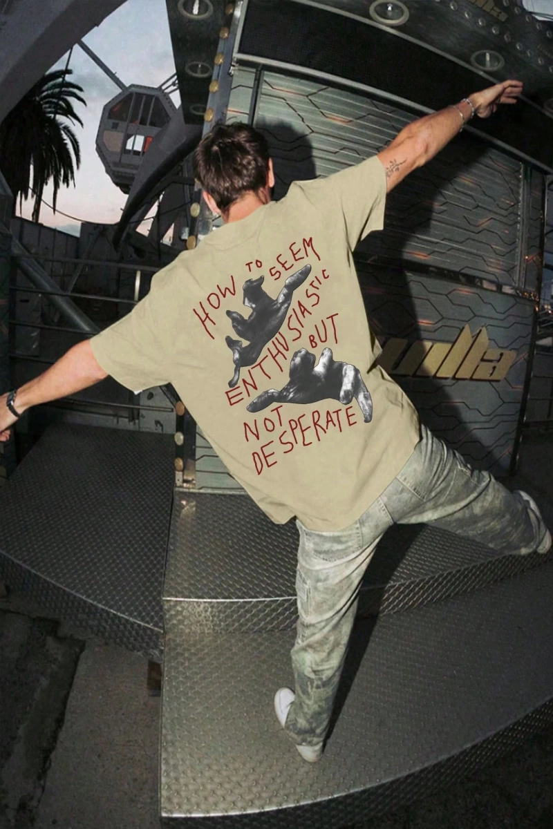 Erkek Yaz Mektup Slogan Jest Baskı Yuvarlak Yaka Kısa Kollu Günlük Tişört