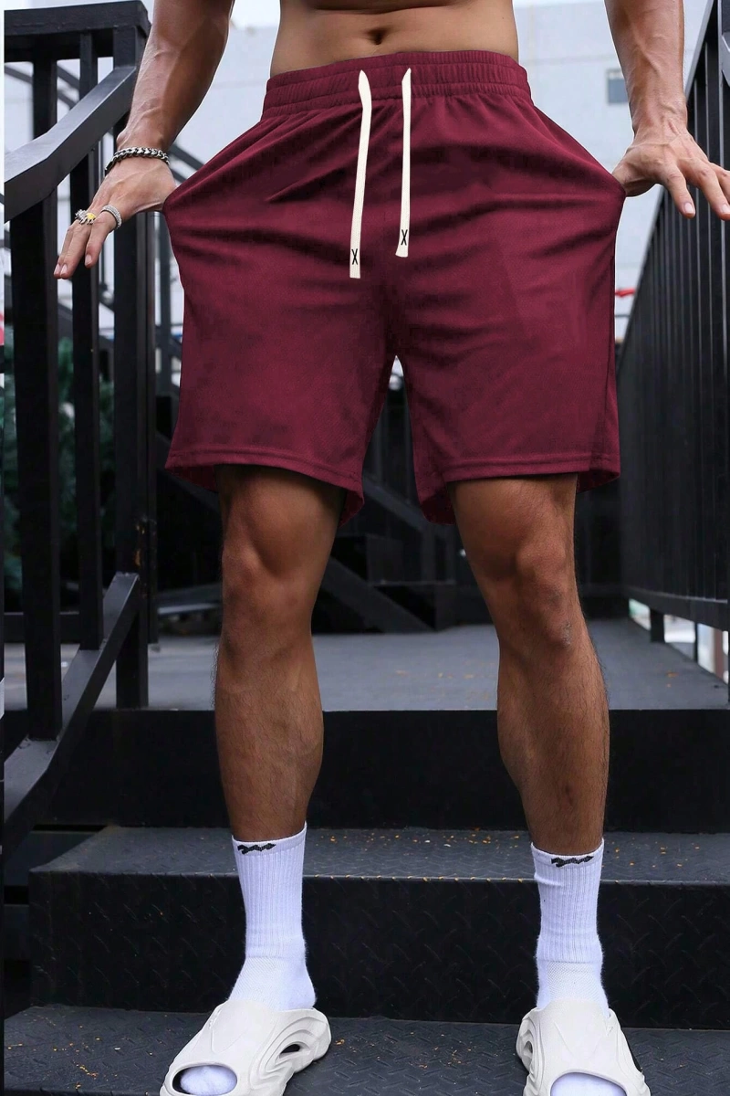 Erkek Yaz Yeni Düz Renk Günlük Spor Şortları, Bağcıklı Fitness Koşu Plaj Şortları