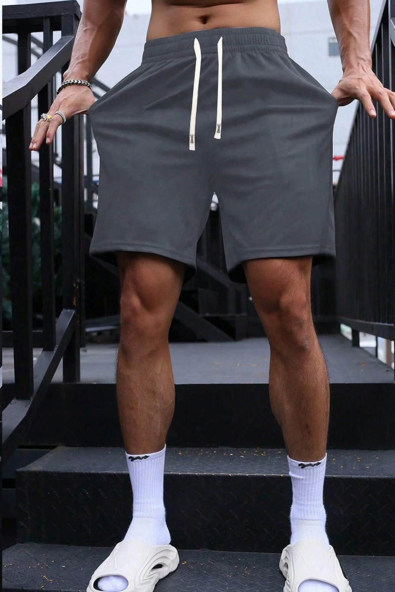Erkek Yaz Yeni Düz Renk Günlük Spor Şortları, Bağcıklı Fitness Koşu Plaj Şortları