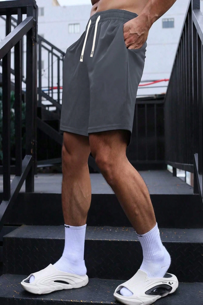 Erkek Yaz Yeni Düz Renk Günlük Spor Şortları, Bağcıklı Fitness Koşu Plaj Şortları