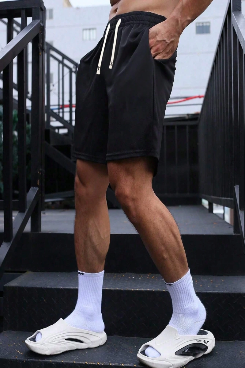 Erkek Yaz Yeni Düz Renk Günlük Spor Şortları, Bağcıklı Fitness Koşu Plaj Şortları