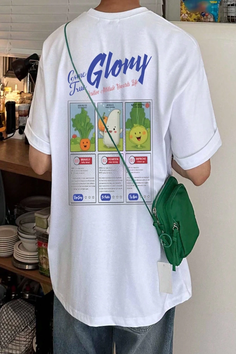 Erkek Yazlık Mektup Baskılı Büyük Boy Grafik Tişört