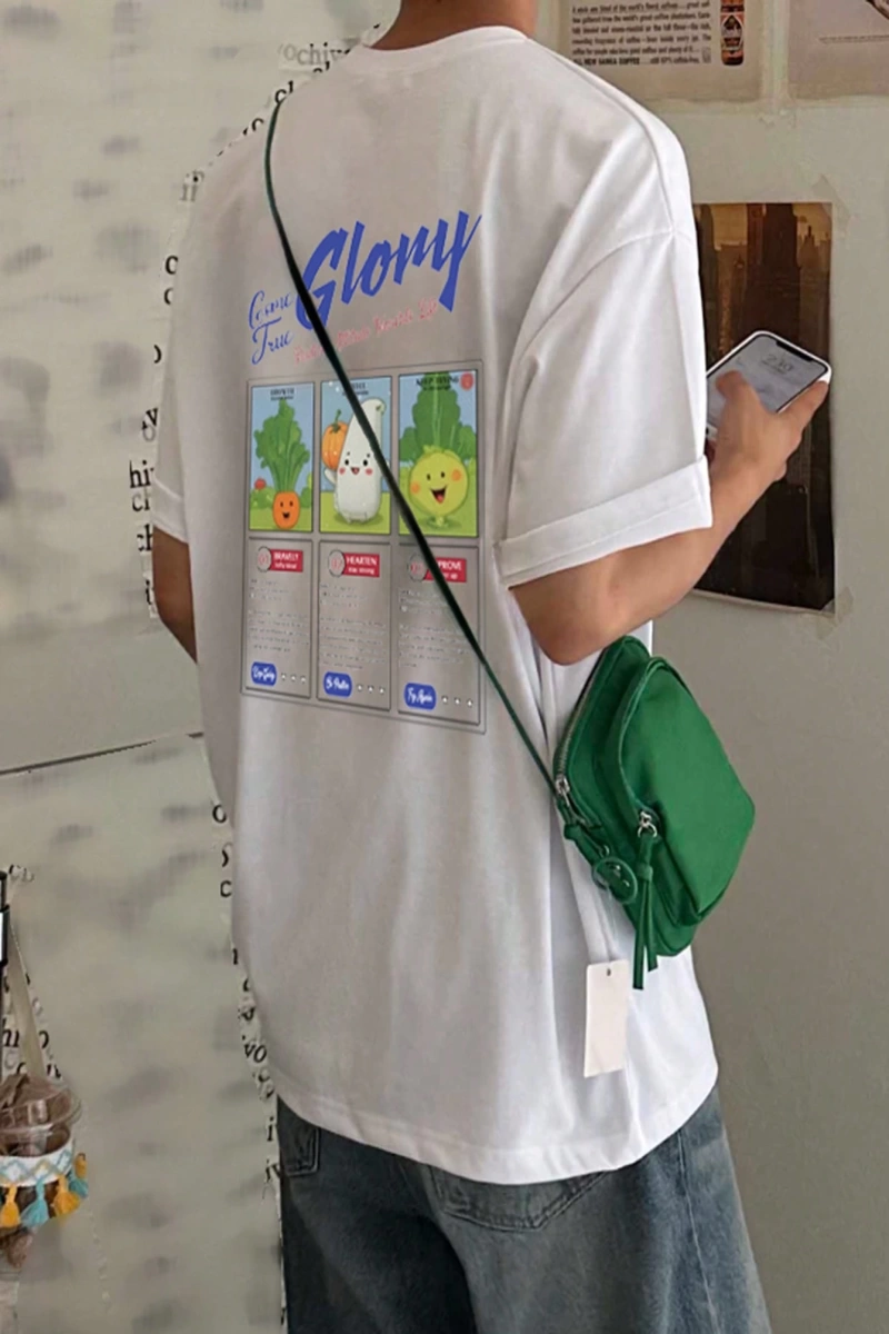 Erkek Yazlık Mektup Baskılı Büyük Boy Grafik Tişört