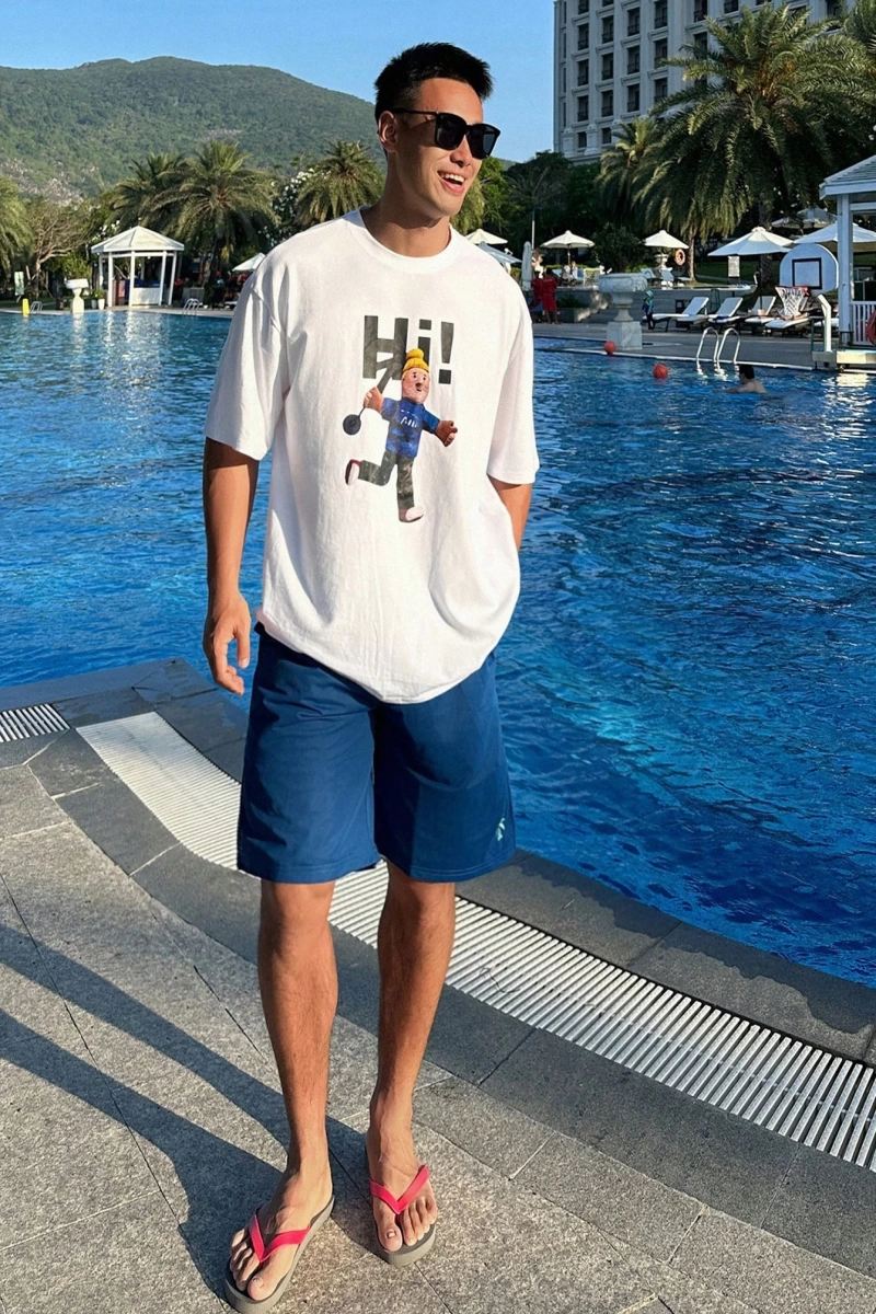 Erkek Yazlık Rahat Mektup Baskılı Kısa Kollu Tişört