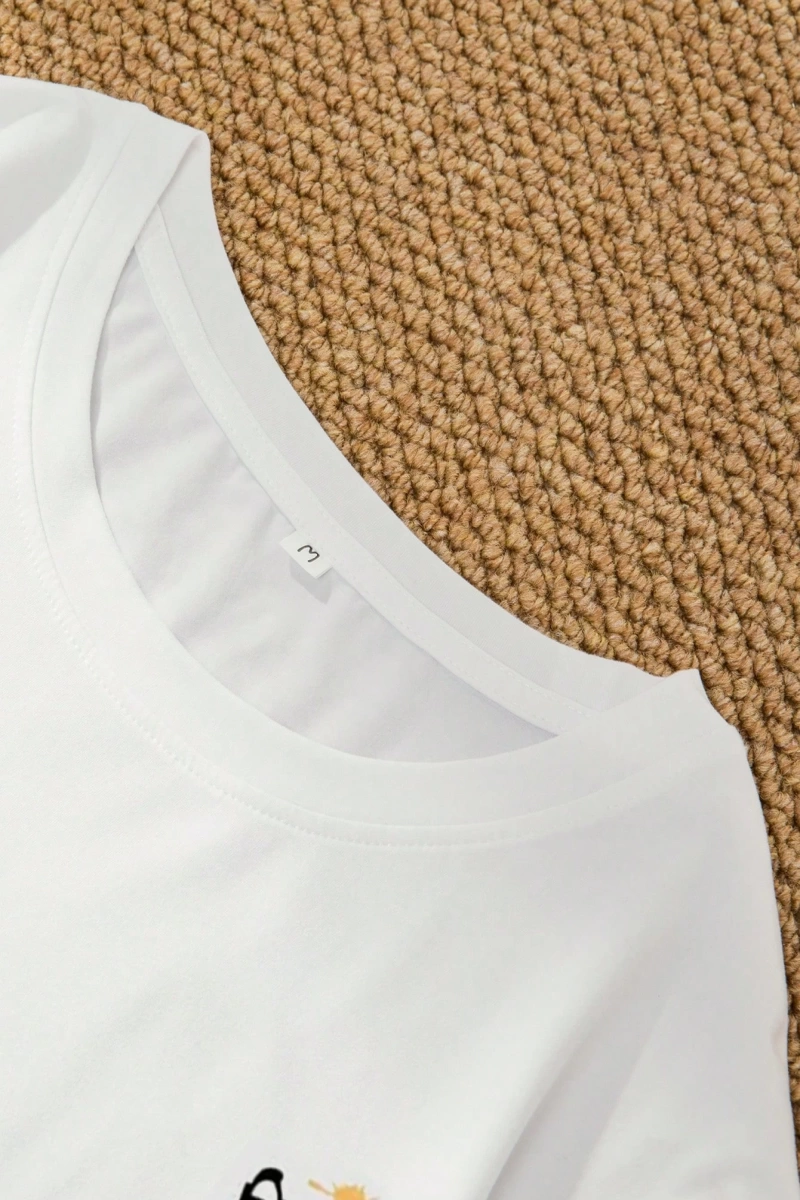 Erkek Yuvarlak Yaka Kısa Kollu Baskılı Minimalist Tişört, Günlük Giyim