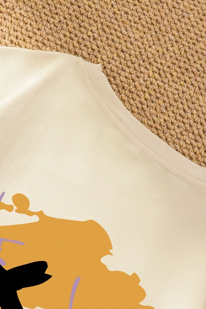 Erkek Yuvarlak Yaka Kısa Kollu Baskılı Minimalist Tişört, Günlük Giyim