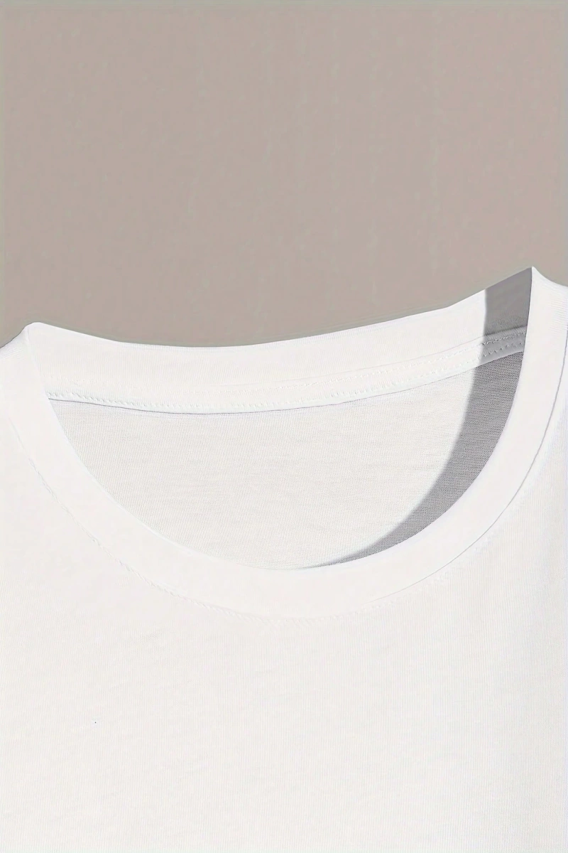 Erkek Yuvarlak Yaka Kısa Kollu Günlük Tişört, Düz Renk Minimalist Stil, Günlük Giyim, İlkbaha