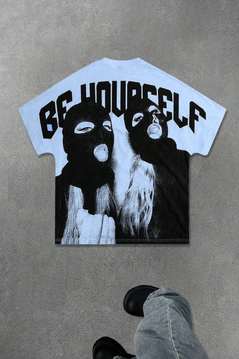 Erkek Yuvarlak Yaka Mektup Baskılı Kısa Kollu Rahat Hiphop Tişört, Grafi