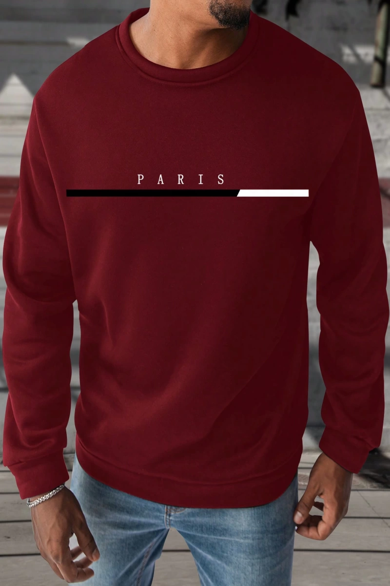 Erkek Yuvarlak Yaka Uzun Kollu Harf Baskılı Minimal Tasarım Sweatshirt, Günlü