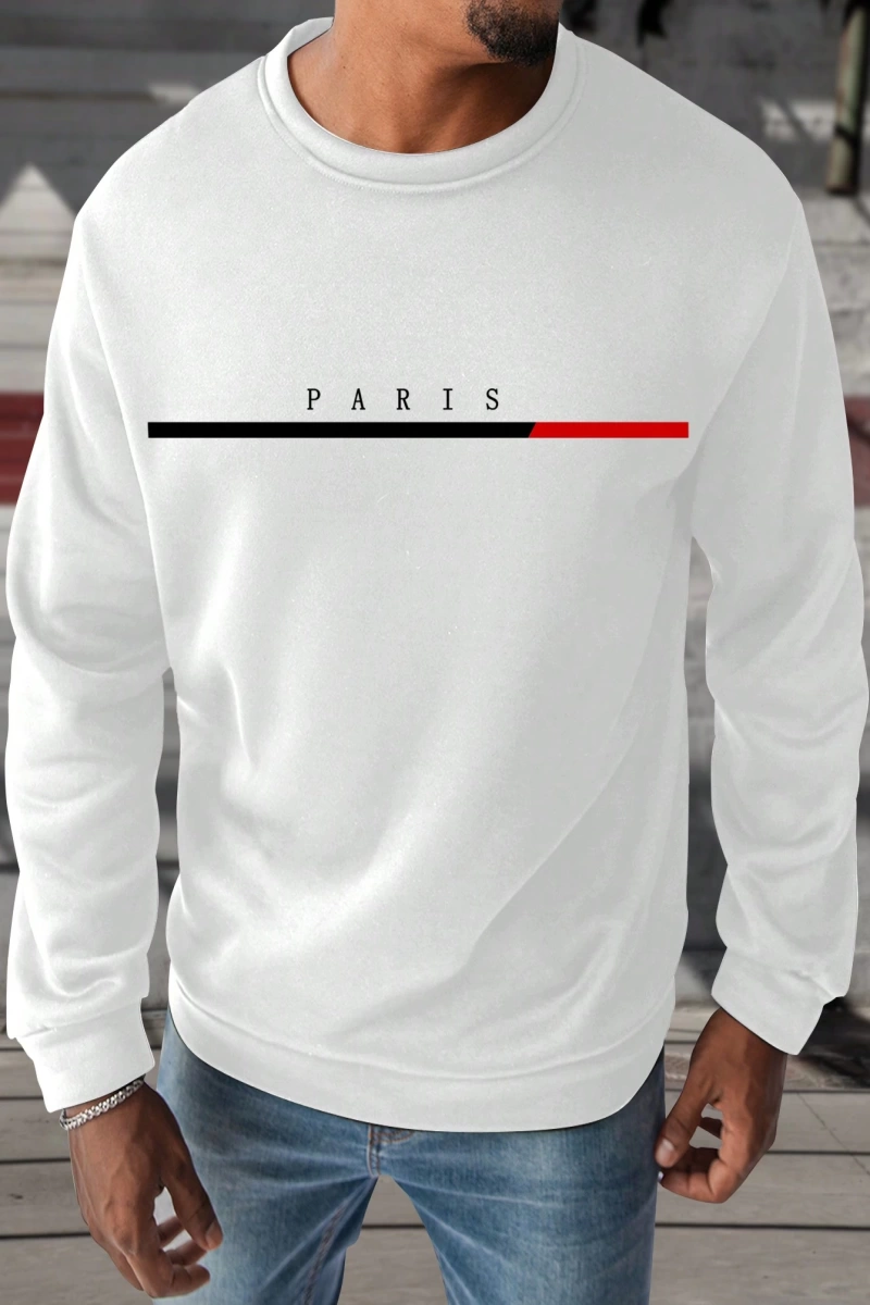 Erkek Yuvarlak Yaka Uzun Kollu Harf Baskılı Minimal Tasarım Sweatshirt, Günlü