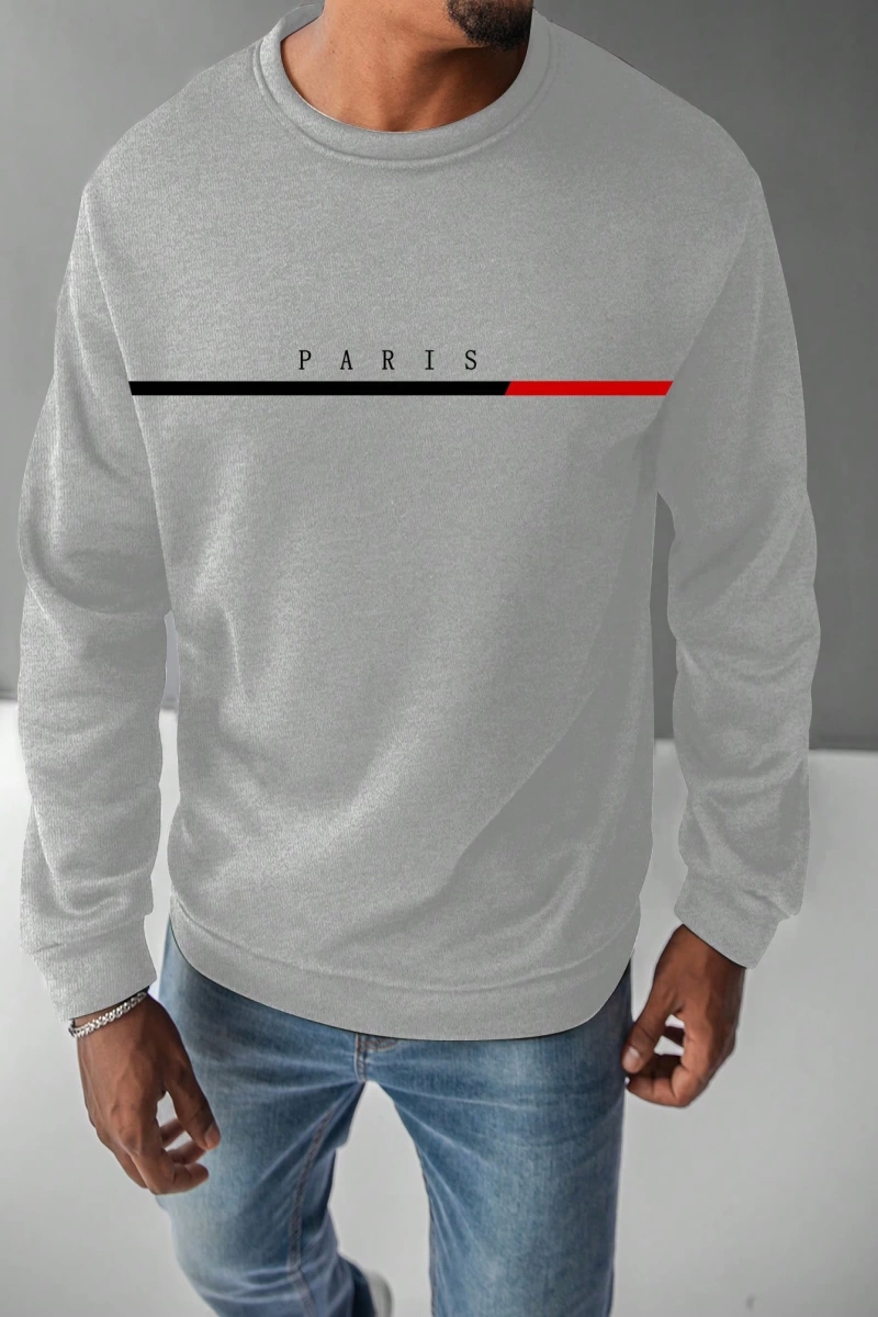 Erkek Yuvarlak Yaka Uzun Kollu Harf Baskılı Minimal Tasarım Sweatshirt, Günlü