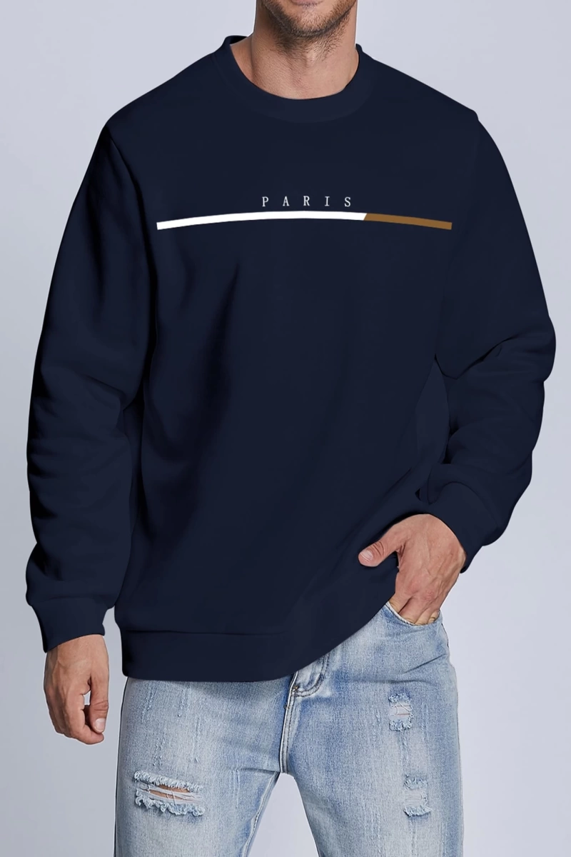 Erkek Yuvarlak Yaka Uzun Kollu Harf Baskılı Minimal Tasarım Sweatshirt, Günlü