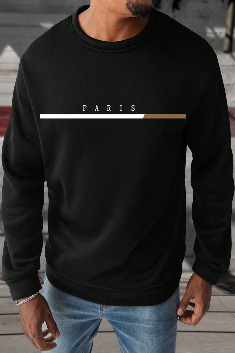 Erkek Yuvarlak Yaka Uzun Kollu Harf Baskılı Minimal Tasarım Sweatshirt, Günlü