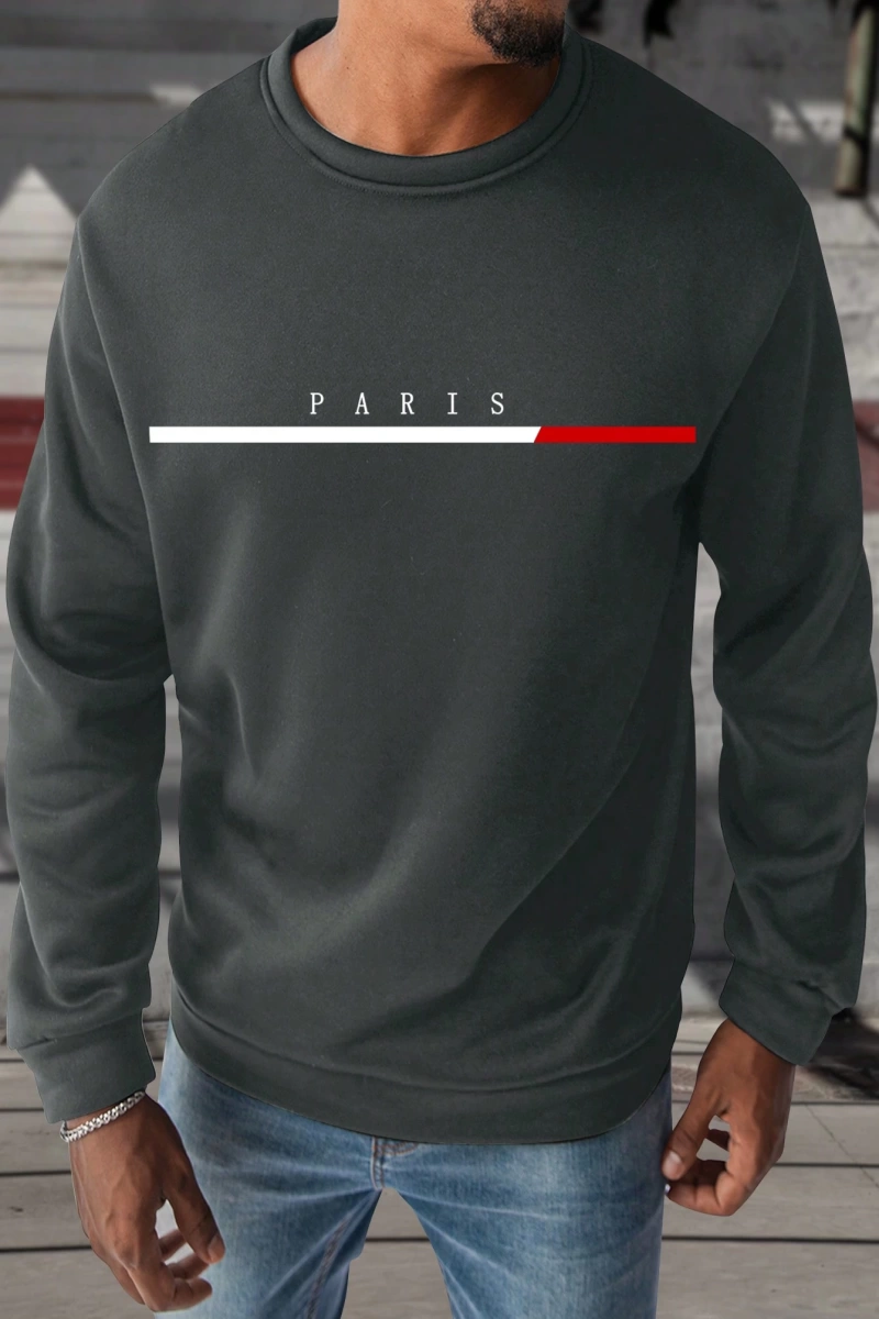 Erkek Yuvarlak Yaka Uzun Kollu Harf Baskılı Minimal Tasarım Sweatshirt, Günlü