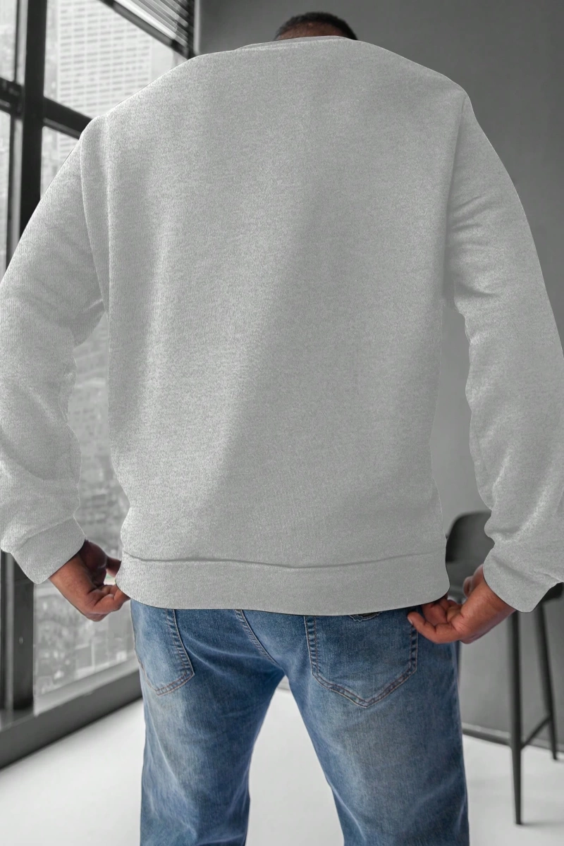 Erkek Yuvarlak Yaka Uzun Kollu Harf Baskılı Minimal Tasarım Sweatshirt, Günlü