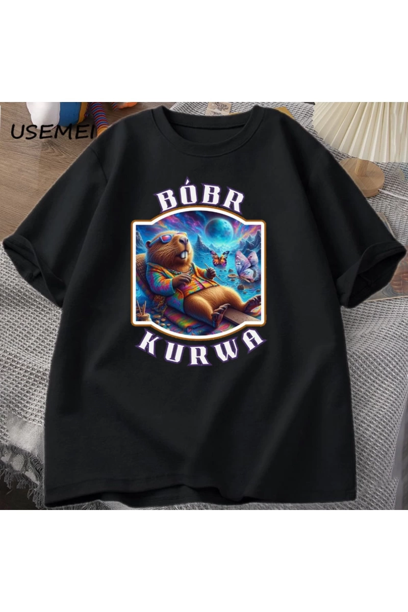 Erkekler T-Shirt adam Bober Bóbr Beaver Boberek T-Shirt pamuk karikatür grafik T Shirt Unisex
