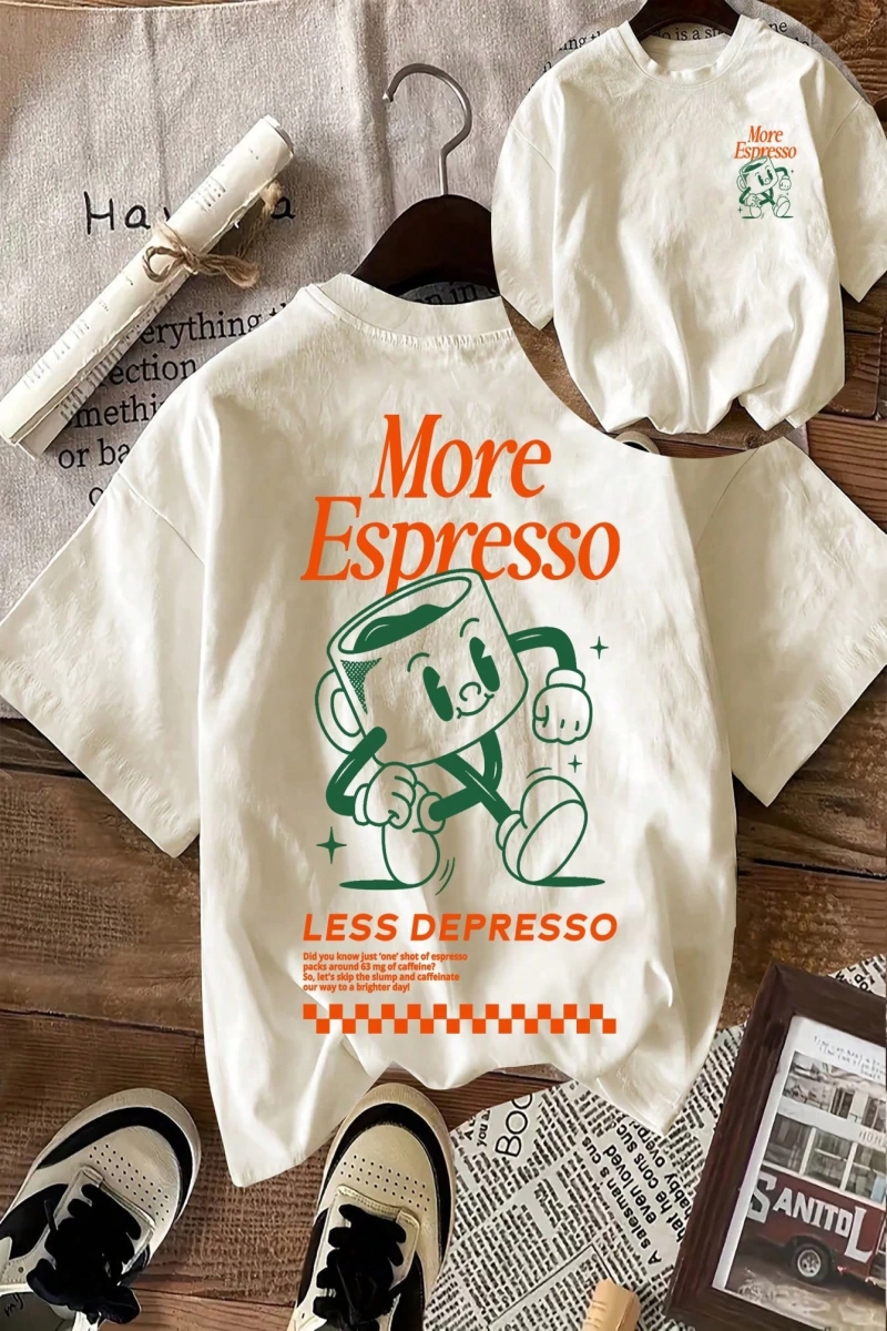 Espresso Kahve Kulübü Grafik Kısa Kollu Yuvarlak Yaka Rahat Tişört Kadınlar İçin