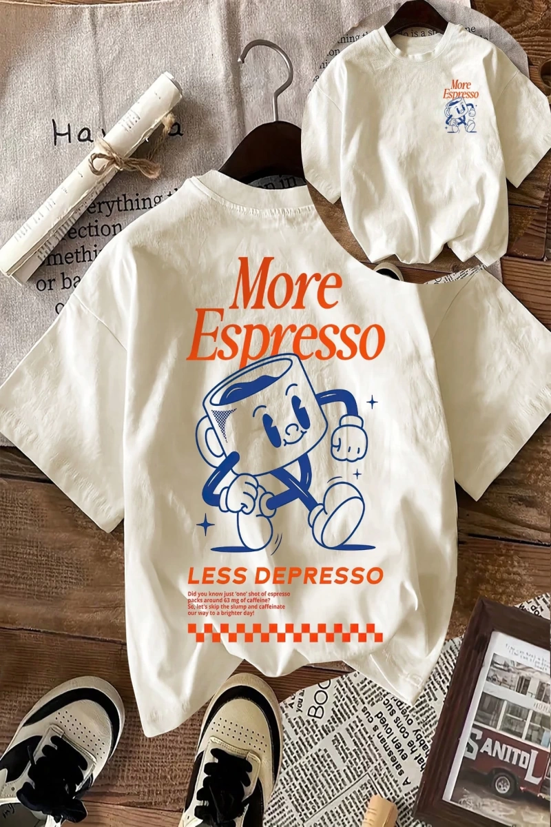 Espresso Kahve Kulübü Grafik Kısa Kollu Yuvarlak Yaka Rahat Tişört Kadınlar İçin