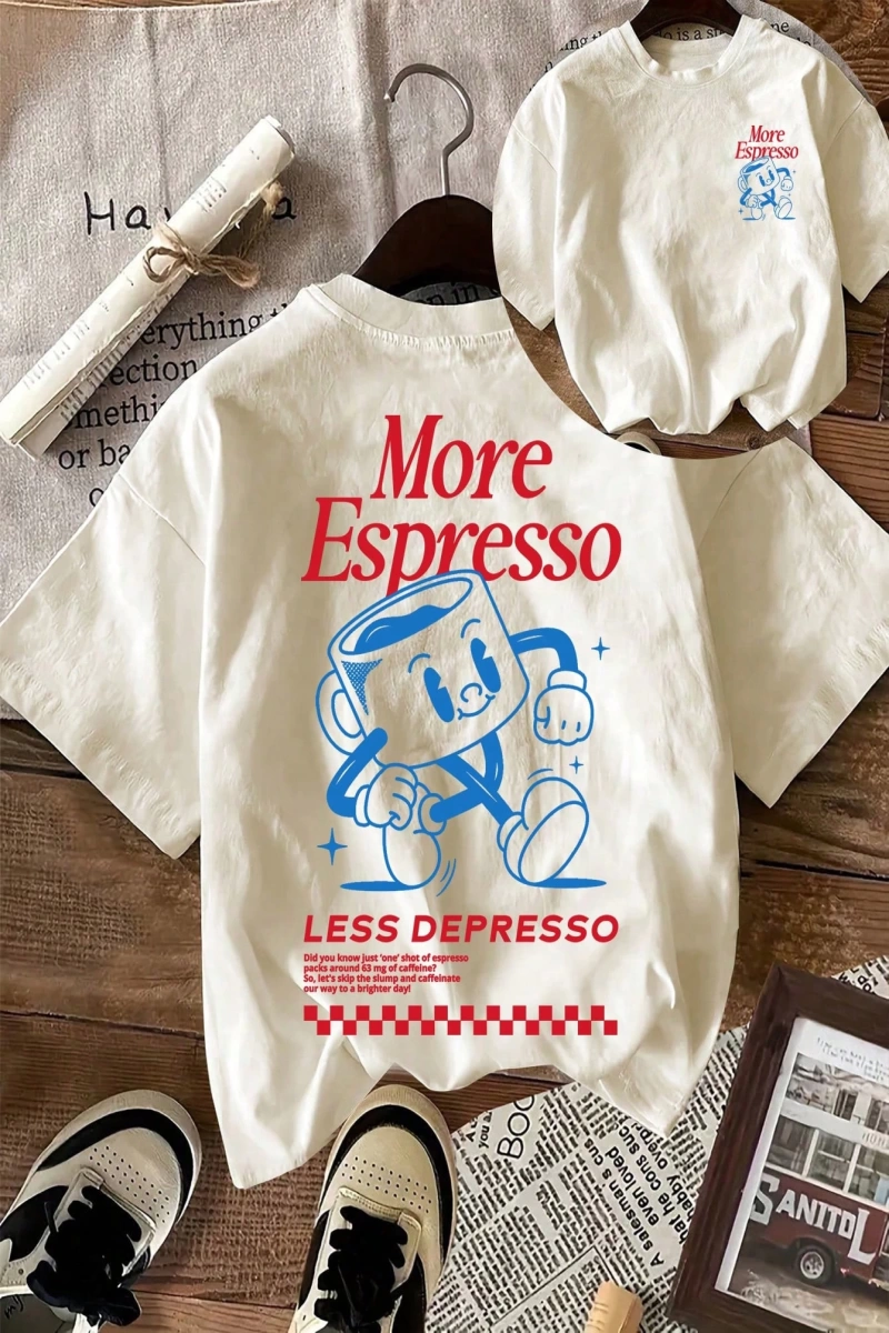 Espresso Kahve Kulübü Grafik Kısa Kollu Yuvarlak Yaka Rahat Tişört Kadınlar İçin
