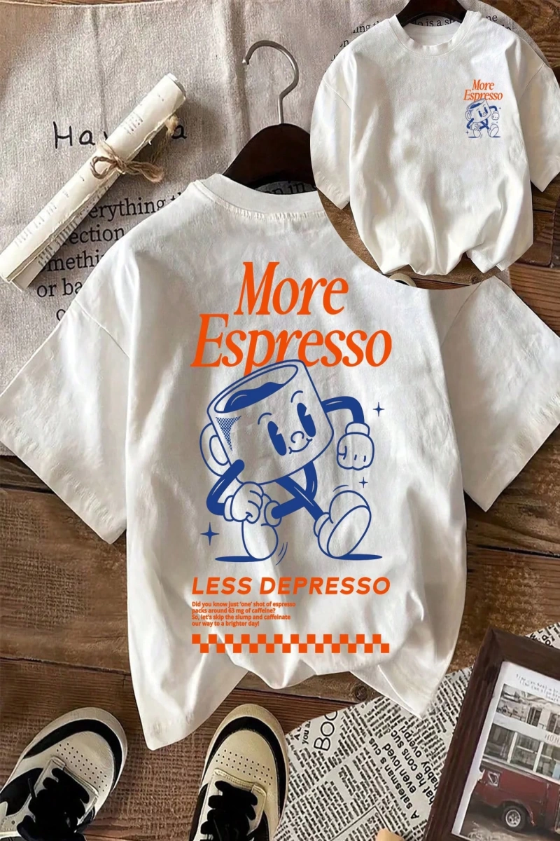 Espresso Kahve Kulübü Grafik Kısa Kollu Yuvarlak Yaka Rahat Tişört Kadınlar İçin
