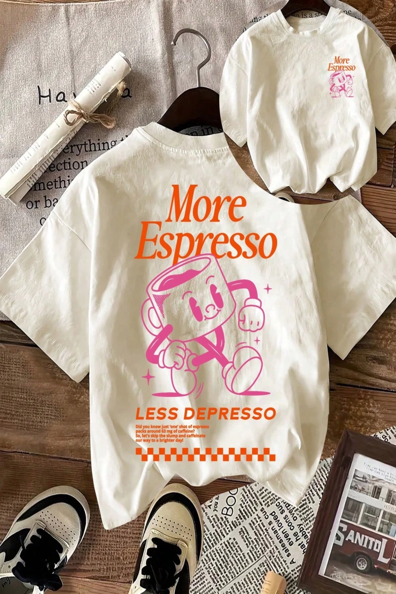 Espresso Kahve Kulübü Grafik Kısa Kollu Yuvarlak Yaka Rahat Tişört Kadınlar İçin