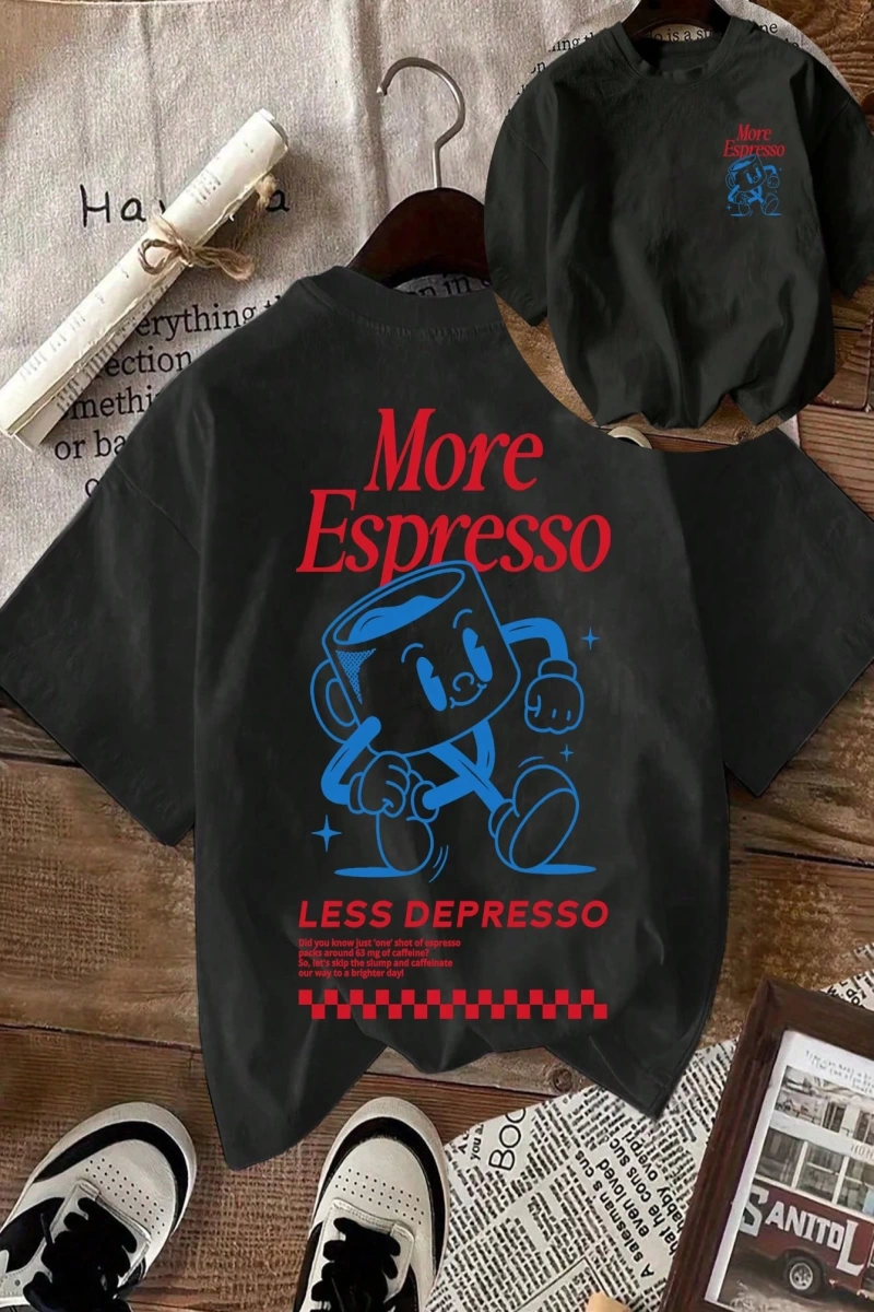 Espresso Kahve Kulübü Grafik Kısa Kollu Yuvarlak Yaka Rahat Tişört Kadınlar İçin