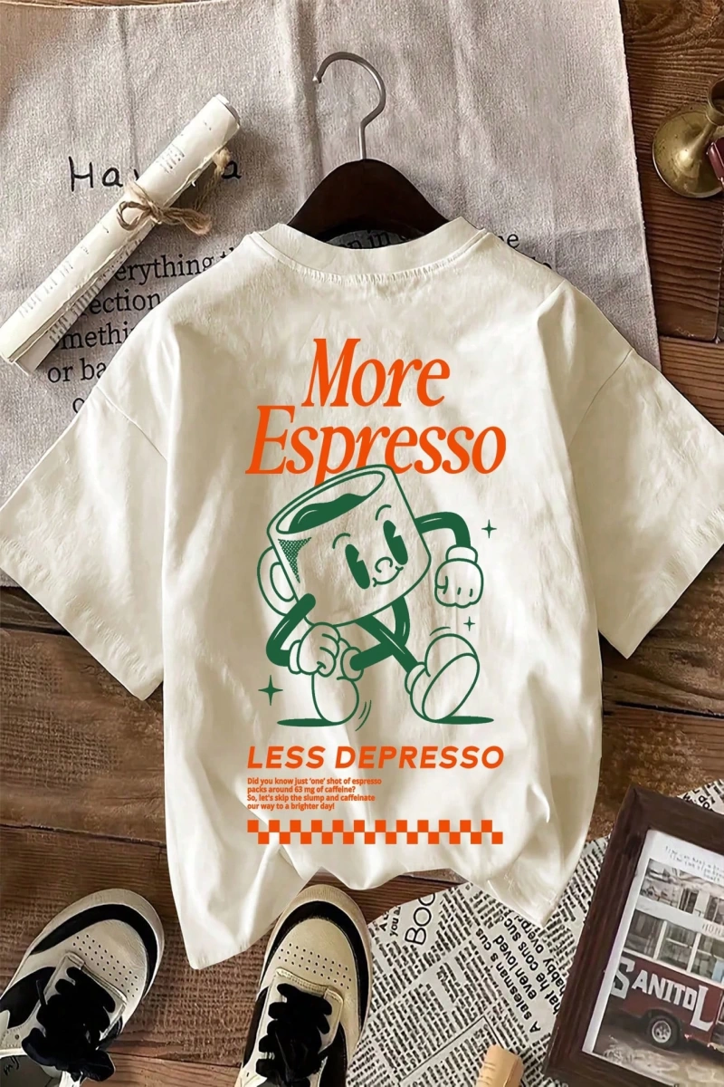 Espresso Kahve Kulübü Grafik Kısa Kollu Yuvarlak Yaka Rahat Tişört Kadınlar İçin