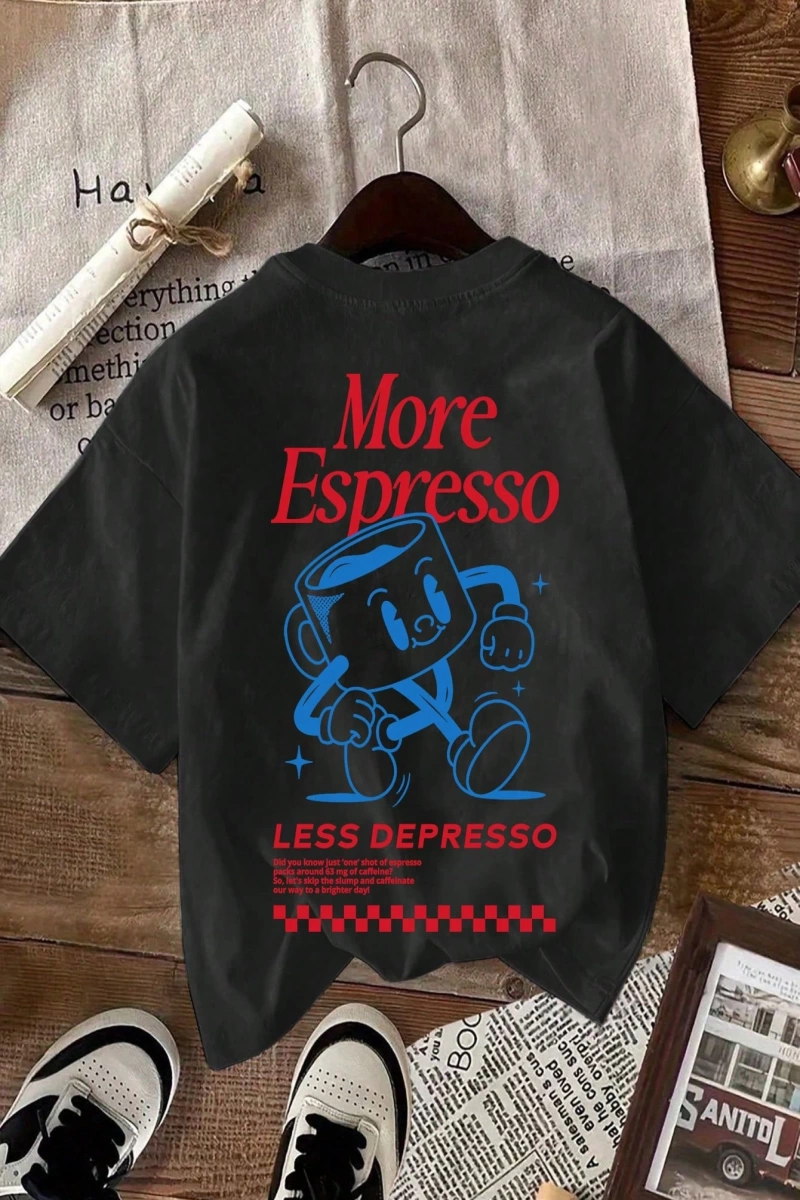 Espresso Kahve Kulübü Grafik Kısa Kollu Yuvarlak Yaka Rahat Tişört Kadınlar İçin
