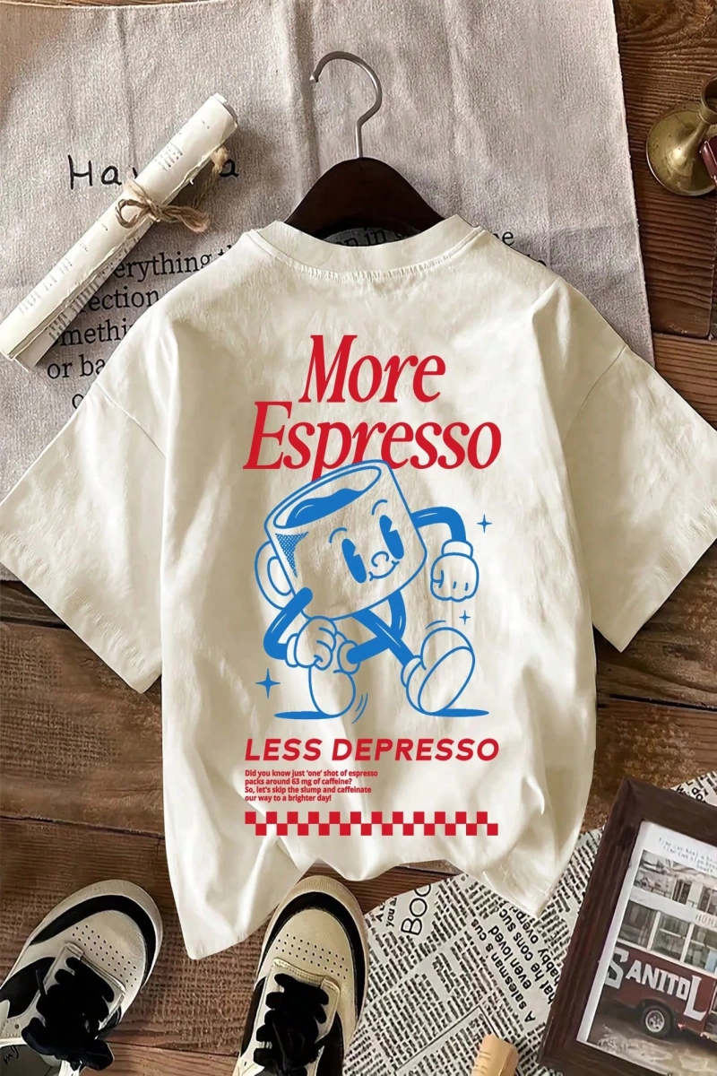 Espresso Kahve Kulübü Grafik Kısa Kollu Yuvarlak Yaka Rahat Tişört Kadınlar İçin