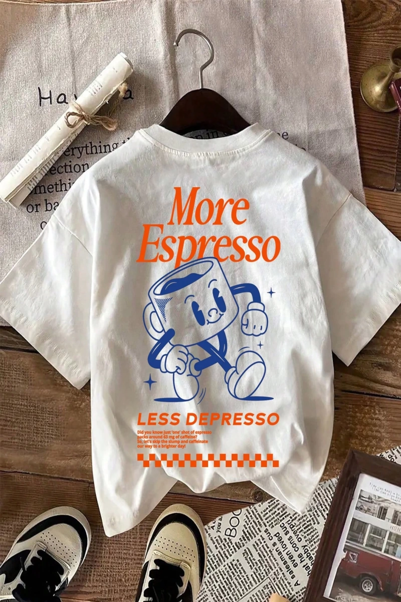 Espresso Kahve Kulübü Grafik Kısa Kollu Yuvarlak Yaka Rahat Tişört Kadınlar İçin
